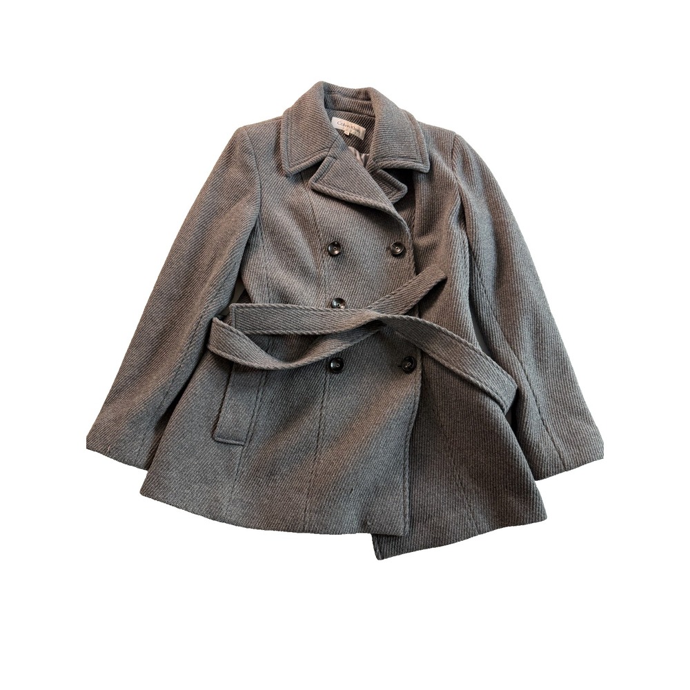 Calvin Klein Gray Wool Blend Pea Coat Belted Women's Size 10